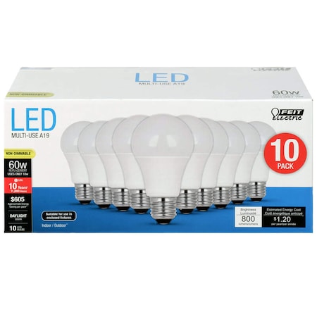 Feit Electric Feit A19 E26 (Medium) LED Bulb Daylight 60 Watt Equivalence 10 pk A80085010KLED10